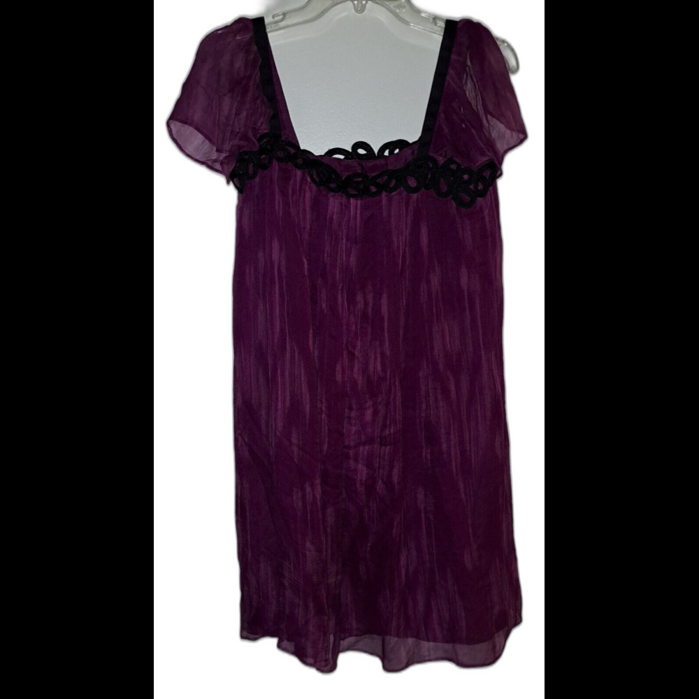 ECI New York Purple Sheer Ruffle Square Neck‎ Short Sleeve Dress Size 12